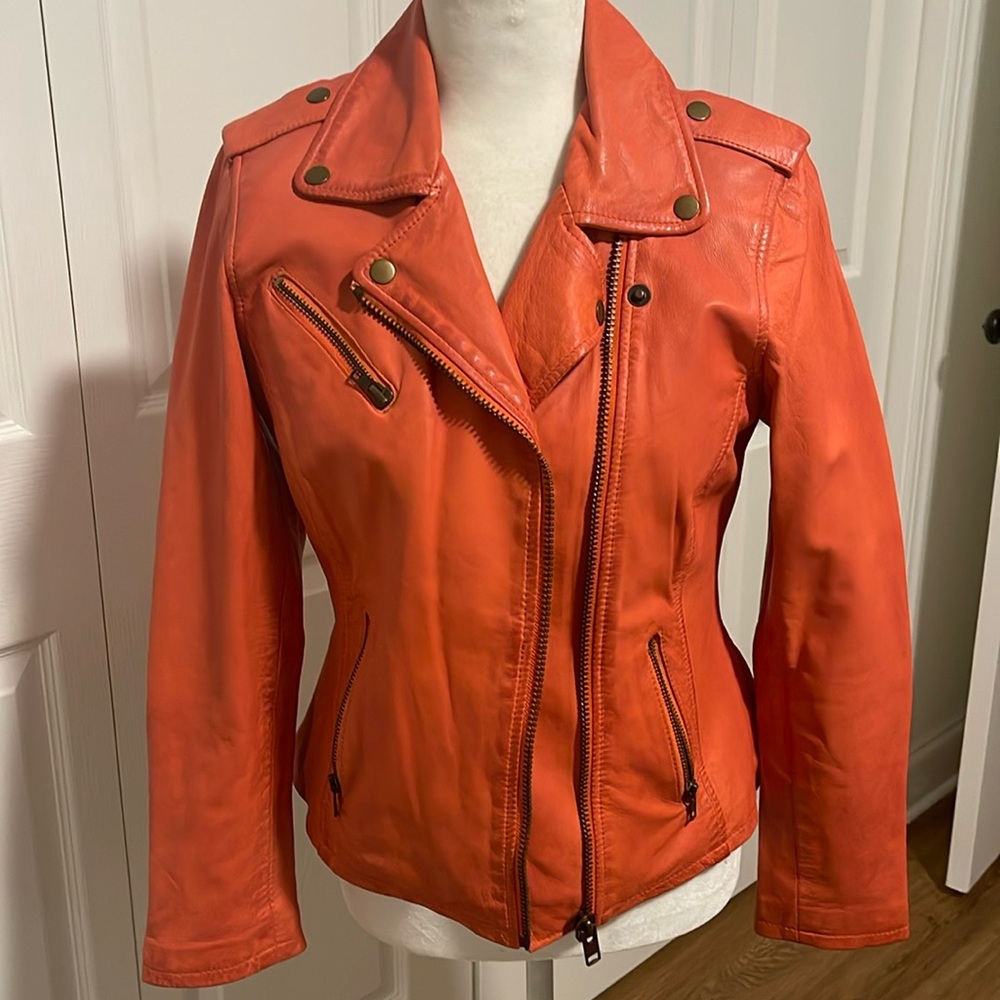 Orange leather jacket, size XS/S Charlie Leather. EUC